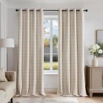 Beauoop Beige Plaid Jacquard Blackout Curtains 96 Inches Long 2 Panels for Bedroom Living Room Gingham Checkered Room Darkening Thermal Insulated Soundproof Grommet Window Drapes, 52x96 2 Set