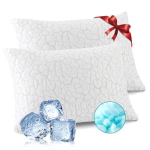 WGAKCED Cooling Pillows for Sleeping 2 Pack, Adjustable Shredded Memory Foam Pillows Queen Size Set of 2, Firm Bed Pillows for Side Back Stomach Hot Sleepers, Cold Pillow with Removable Washable Cover
