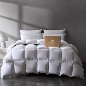 Pacific Coast Luxury White Goose Feather and Down Fiber Comforter Queen Size, All Season Fluffy Hotel Bedding Comforters，Ultra-Soft & Breathable Fabric duvet insert queen with 8 Tabs, 90x90 Inch White