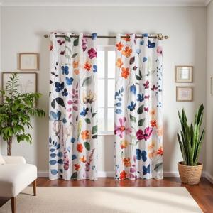 Floral 100% Blackout Curtains 84 inch Length 2 Panels Set for Bedroom Vintage Flower Botanical Pattern Black Out Curtain Thermal Insulated Light Blocking Window Drapes for Living Room 52 x 84 inch