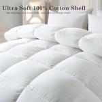 ELNIDO QUEEN® Feather Comforter Queen Size, Filled with Feather and Downfiber, All Season White Luxury Hotel Fluffy Bed Comforter, Ultra Soft 100% Cotton Duvet Insert, 90x90 Inch