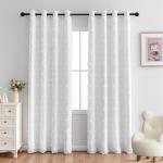 MYSKY HOME 100% White Blackout Curtains for Living Room Bedroom 84 Inches Long Total Light Blocking Drapes for Girls Room Thermal Insulated Curtains with Pom Pom Sheer Grommet Set of 2, 52W x 84L