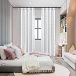MYSKY HOME 100% White Blackout Curtains for Living Room Bedroom 84 Inches Long Total Light Blocking Drapes for Girls Room Thermal Insulated Curtains with Pom Pom Sheer Grommet Set of 2, 52W x 84L