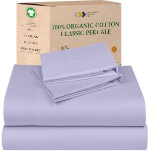 California Design Den Queen Size Bed Sheets - Soft 100% Percale Cotton Sheets with Deep Pockets, Crisp Percale, Breathable and Durable Bedding Set - Lavender Mist