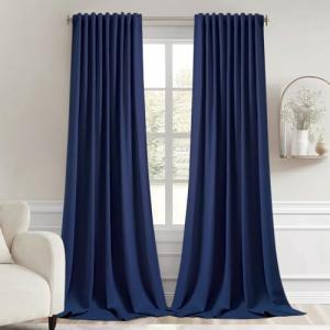 MIULEE Navy Blue Back Tab Blackout Curtains 102 Inch Long 2 Panels Set for Bedroom, Rod Pocket/Pinch Pleated Thermal Insulated Living Room Darkening Light Blocking Floor to Ceiling Drapes