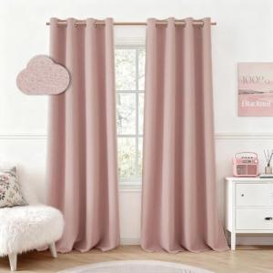HOMEIDEAS Blush Pink 100% Blackout Curtains 84 Inches Long, Thick Faux Linen/Linen Blend Textured Window Drapes, Cute Room Darkening Grommet Curtains for Girls Bedroom, Nursery, Living Room