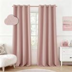 HOMEIDEAS Blush Pink 100% Blackout Curtains 84 Inches Long, Thick Faux Linen/Linen Blend Textured Window Drapes, Cute Room Darkening Grommet Curtains for Girls Bedroom, Nursery, Living Room