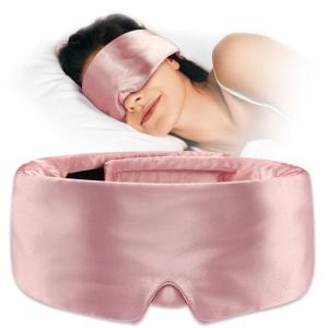 Umisleep Soft Sleep Mask, Blackout Eye Mask for Side Sleepers, Comfortable Sleep Mask for Women Men, Satin Eye Masks for Sleep with Wide Band, Smooth Sleeping Mask, Blindfold, Pink
