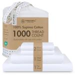 Threadmill 100% American Supima Cotton Sheets King Size - 1000 Thread Count, 4Pc King Size Sheet Set, Smooth Sateen Sheet, Ultra Luxury Bed Sheet, 17" Deep Pocket King Sheet Set - White Sheets