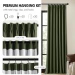 MIULEE Olive Green Pinch Pleated 100% Blackout Linen Curtains 96 Inch Length 2 Panels Set, Black Out Memory Trained Pleat Curtains Light Blocking Room Darkening Drapes for Bedroom Living Room Window