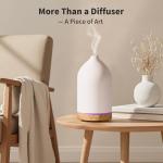 URPOWER 120ML Ceramic Essential Oil Diffuser Ultrasonic Aromatherapy Diffuser with Wood Grain Base, 7-Color LED Lights Auto Shut-Off, Humidifier for Home & Office, Air Diffuser for Relaxation