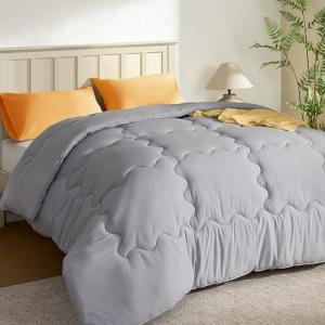 BEDLORE King Comforter Duvet Insert - All Season Down Alternative Quilted Bedding, Ultra Soft Lightweight with 4 Corner Tabs, Machine Washable King Size Bed Comforter, Light Grey 90 x 102 Inches