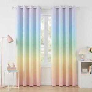 BOHOMOCASA Pastel Rainbow Gradient Blackout Curtains - 100% Blackout, Thermal Insulated, Noise Reducing, Ombre Room Darkening Curtain for Girls Room, Sweet and Dreamy Design, 2 Panels, Each W52×L84