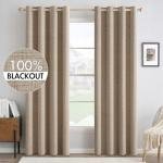 MIULEE 100% Blackout Linen Textured Curtains for Bedroom Solid Thermal Insulated Copper Brown Grommet Room Darkening Curtains & Drapes Luxury Decor for Living Room Nursery 52 x 96 Inch (2 Panels)