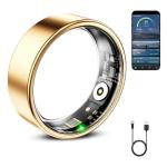 Mirlray Smart Ring for Women & Men, Smart Ring Health Tracker, Blood Oxygen & Heart Rate Monitor, Long Lasting Battery Sleep Ring, Waterproof Fitness Ring (Gold, 9)