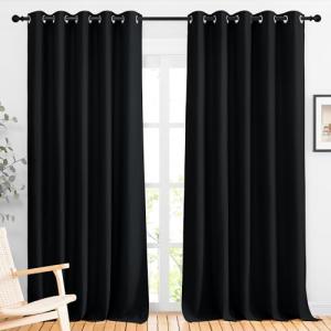 NICETOWN Blackout Curtains Panels for Living Room, 2 Panels, 66 x 92 Inch, Black, 3 Pass Microfiber Noise Reducing Thermal Insulated Solid Ring Top Blackout Window Drapes