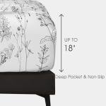 HYPREST Floral Sheets Queen Size,18 inches Deep Pocket Sheets, 1800 Thread Count Black and White Leaf Floral Bed Sheets Soft Breathable Cute Aesthetic Shabby Chic Bed Sheets, Oeko-Tex Certificated.