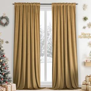 Yakamok Nursery Sunlight Velvet Curtains - Elegant Interior Decoration Large Window Blackout Velvet Drapes for Living Room, 52 x 96 Inches Long, Gold Brown, 2 Panels Rod Pocket