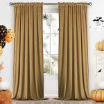 Yakamok Nursery Sunlight Velvet Curtains - Elegant Interior Decoration Large Window Blackout Velvet Drapes for Living Room, 52 x 96 Inches Long, Gold Brown, 2 Panels Rod Pocket