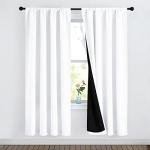 NICETOWN 100% Blackout Window Curtain Panels, Rod Pocket Full Light Blocking Drapes with Black Liner for Nursery, 72 inches Drop Thermal Insulated Draperies (White, 2 Pieces, 52 inches Wide Per Panel)