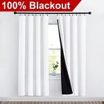 NICETOWN 100% Blackout Window Curtain Panels, Rod Pocket Full Light Blocking Drapes with Black Liner for Nursery, 72 inches Drop Thermal Insulated Draperies (White, 2 Pieces, 52 inches Wide Per Panel)
