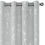 BUHUA Blackout Curtains 84 Inches Long, Vine Foil Print Pattern Room Darkening Curtain, Living Room Curtains & Drapes, Thermal Insulated Window Panel Set, 52 x 84 Inch, Silver Grey