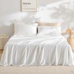 GOKOTTA King Size Bed Sheets 4 Piece Set, 100% Rayon Derived from Bamboo, Cooling for Hot Sleepers-Luxury Breathable Soft Sheets, Deep Pocket 16" Fitted Sheet with Elastic Corner Straps, Cream White