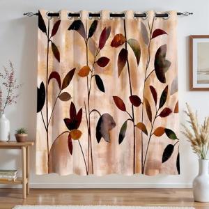SUBRTEX Blackout Curtains 100Wx84L, Room Darkening Floral Curtains, Thermal Insulated 1 Panels Window Drapes, Boho Farmhouse Curtains for Living Room Bedroom Window Treatments, Brown