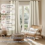 60 Inch Wide Linen Blackout Curtains for Living Room/Bedroom 84 Inch Length 2 Panels, Total Black Out Thermal Insulated Soundproof Grommet Boho Window Drapes White Liner for Modern Farmhouse, Natural