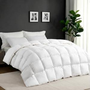 UNIKOME Goose Feather Down Fiber Comforter Queen/Full Size, All Season Duvet Insert with Soft Downproof Cover, Medium Warm Hotel-Luxury Fluffy Quilted Bed Comforter (88"X88", White)