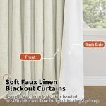 60 Inch Wide Linen Blackout Curtains for Living Room/Bedroom 84 Inch Length 2 Panels, Total Black Out Thermal Insulated Soundproof Grommet Boho Window Drapes White Liner for Modern Farmhouse, Natural