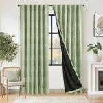 jinchan 95% Blackout Bohemian Moon Phase Print Bedroom Curtains 84 inch Long sage Green Pole Pocket Rear tab Thermal Curtains for Nursery Set 2 Panels