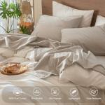 MooMee Bedding Sheet Set 100% Washed Cotton Linen Like Textured Breathable Durable Soft Comfy (Heathered Tannish Linen Grey, Queen)