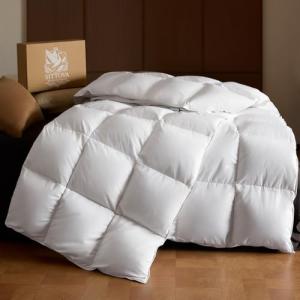 Goose Down Fiber Comforter King Size – All-Season Hotel Quality Duvet Insert, High Fill Power, Ultra Soft 100% Cotton, Box-Stitched, Breathable, Lightweight Luxurious White Bedding, 90"x 106"