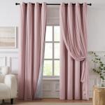 Swandream 100% Blackout Curtains for Bedroom, Double Layer Pink Curtains, Black Out Curtain 96 inch Long with Sheer Overlay for Living Room, Room Darkening Window Drapes with Grommet, 52" W x 96" L
