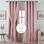 Swandream 100% Blackout Curtains for Bedroom, Double Layer Pink Curtains, Black Out Curtain 96 inch Long with Sheer Overlay for Living Room, Room Darkening Window Drapes with Grommet, 52" W x 96" L