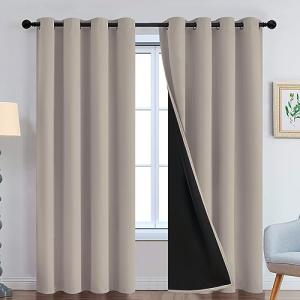 Yakamok 100% Blackout Curtains 84 Inches Long, 2 Thick Layers Heat and Full Light Blocking Soft Thermal Insulated Drapes for Bedroom(52" Wide Each Panel, Natural, 2 Panels)