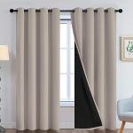 Yakamok 100% Blackout Curtains 84 Inches Long, 2 Thick Layers Heat and Full Light Blocking Soft Thermal Insulated Drapes for Bedroom(52" Wide Each Panel, Natural, 2 Panels)