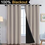 Yakamok 100% Blackout Curtains 84 Inches Long, 2 Thick Layers Heat and Full Light Blocking Soft Thermal Insulated Drapes for Bedroom(52" Wide Each Panel, Natural, 2 Panels)