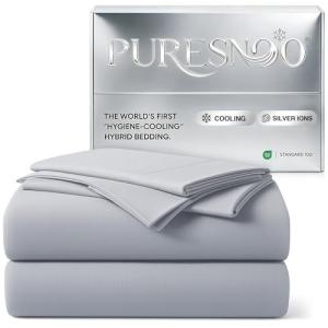 puresnoo Cooling Sheet Set, Breathable & Ultra-Soft Silver Infused Bed Sheets Set for Hot Sleeper, with Self-Cleaning Silver Yarn that Stays Fresh 3X Longer for Sensitive Skin (Queen, Gray)