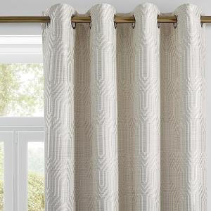 Beige and Silvery 100% Blackout Geometric Pattern Curtains,52 Inch Wide 96 Inches Long 2 Panels, Thermal Insulated Noise Reducing Anti-Rust Grommet Drapes for Bedroom Living Room, Cream