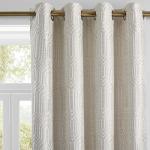 Beige and Silvery 100% Blackout Geometric Pattern Curtains,52 Inch Wide 96 Inches Long 2 Panels, Thermal Insulated Noise Reducing Anti-Rust Grommet Drapes for Bedroom Living Room, Cream