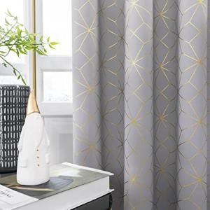 Beauoop 100% Blackout Curtains 84 Inches Long for Bedroom Living Room Moroccan Gold Patterned Drapes Thermal Insulated Grommet Top Window Treatment Panels Set of 2, Grey/Gold