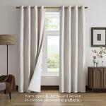 Beige and Silvery 100% Blackout Geometric Pattern Curtains,52 Inch Wide 96 Inches Long 2 Panels, Thermal Insulated Noise Reducing Anti-Rust Grommet Drapes for Bedroom Living Room, Cream