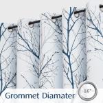FMFUNCTEX 100% Blackout Patio Sliding Glass Door Curtains 84 Inch Long for Bedroom, Blue Grey on White Tree Branch Patterned Drapes for Living Room Divider, Extra Wide Thermal Insulated Panels