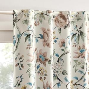 Sun Zero Claudette 2-Pack Vintage Floral Magnetic Closure 100% Total Blackout Back Tab Curtain Panel Pair, Stone, 40" W x 84" L (2 Panels)