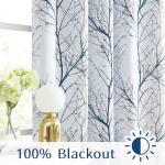 FMFUNCTEX 100% Blackout Patio Sliding Glass Door Curtains 84 Inch Long for Bedroom, Blue Grey on White Tree Branch Patterned Drapes for Living Room Divider, Extra Wide Thermal Insulated Panels