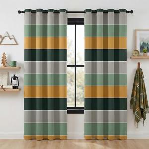 BOHOMOCASA Stripe Blackout Curtains - 100% Blackout, Thermal Insulated, Noise Reducing, Forest Camp Inspired, Cabin Style, 2 Panels, Each W52xL84