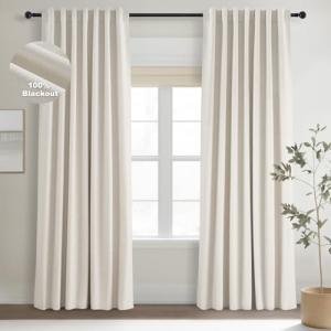 Topfinel Linen Blackout Curtains 96 Inch Long, Boho Farmhouse Ivory Birch Viral Drapes Pinch Pleated Curtains with Hooks for Living Room, Neutral 8 FT Back Tab Bedroom Curtains 52" X 96" 2 Panels