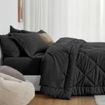 Love's cabin Queen Comforter Set Black, 7 Pieces Queen Bed in a Bag, All Season Bedding Sets with 1 Comforter, 1 Flat Sheet, 1 Fitted Sheet, 2 Pillowcase and 2 Pillow Sham